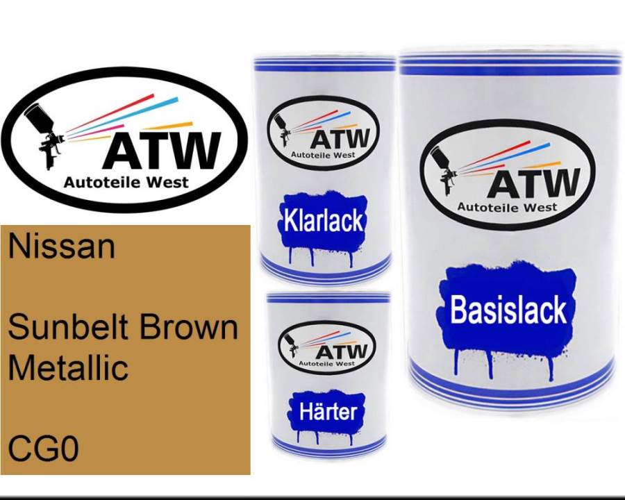 Nissan, Sunbelt Brown Metallic, CG0: 500ml Lackdose + 500ml Klarlack + 250ml Härter - Set, von ATW Autoteile West.